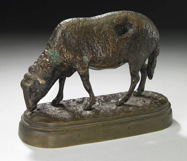 Appraisal: A French patinated bronze figure of a sheep cast after