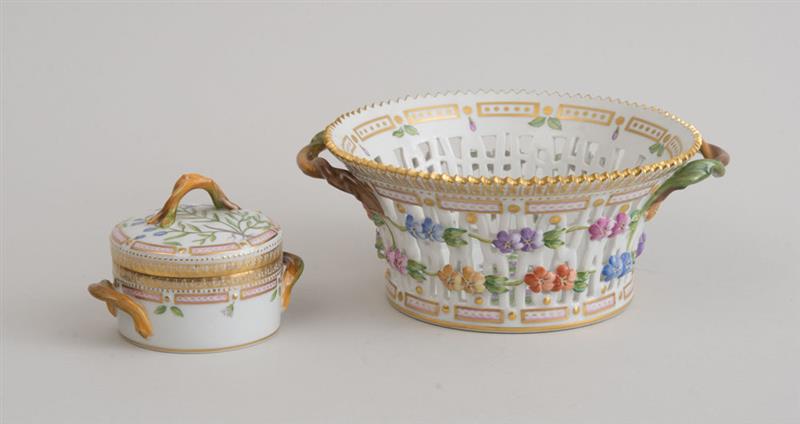 Appraisal: ROYAL COPENHAGEN PORCELAIN TWO-HANDLED RETICULATED BASKET AND A POT AND