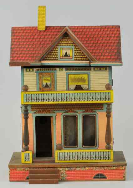 Appraisal: BLISS TWO-STORY DOLL HOUSE Lithographed paper on wood interior fully