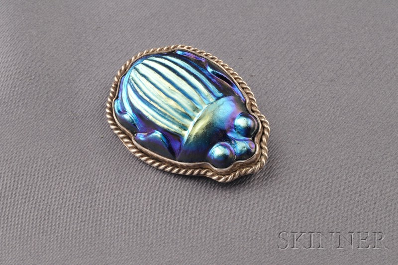 Appraisal: Iridescent Glass Beetle Brooch set in a silver ropetwist mount