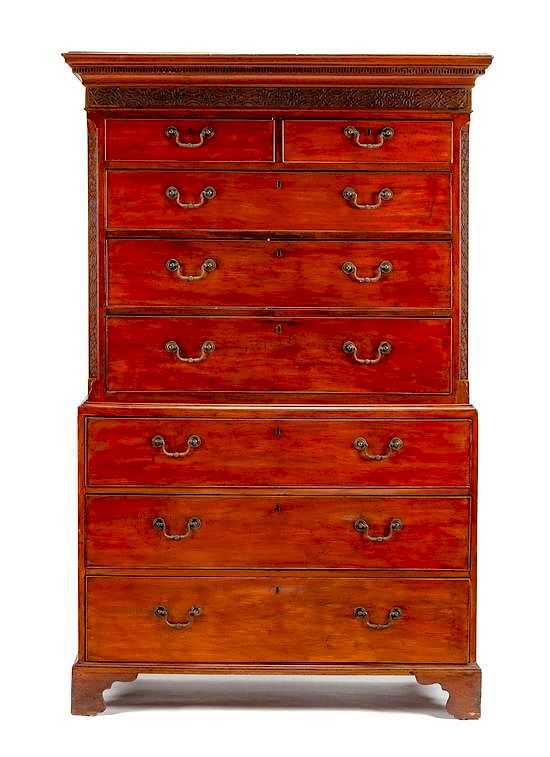 Appraisal: A George III Mahogany Chest on Chest Height x width