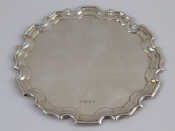 Appraisal: A small silver card tray with chippendale rim by Richard