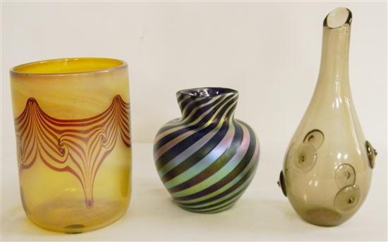 Appraisal: Art glass including a Loetz style favrille and cobalt striped