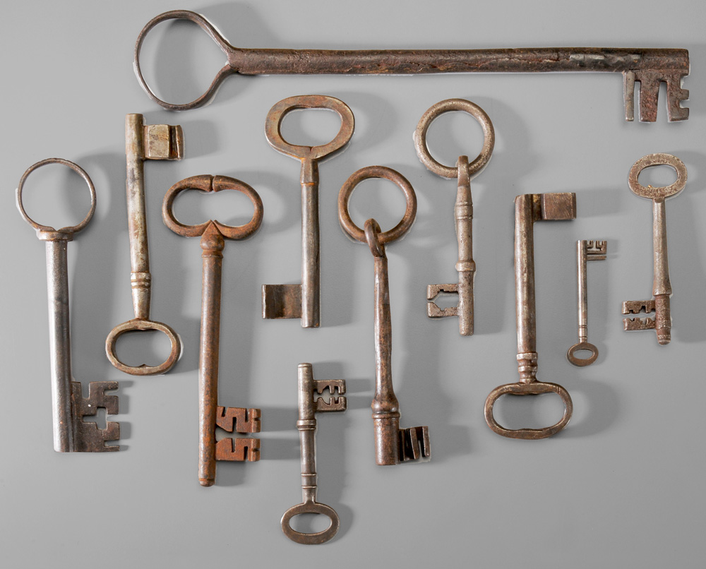 Appraisal: Large Collection of Keys most hand-wrought iron several brass in