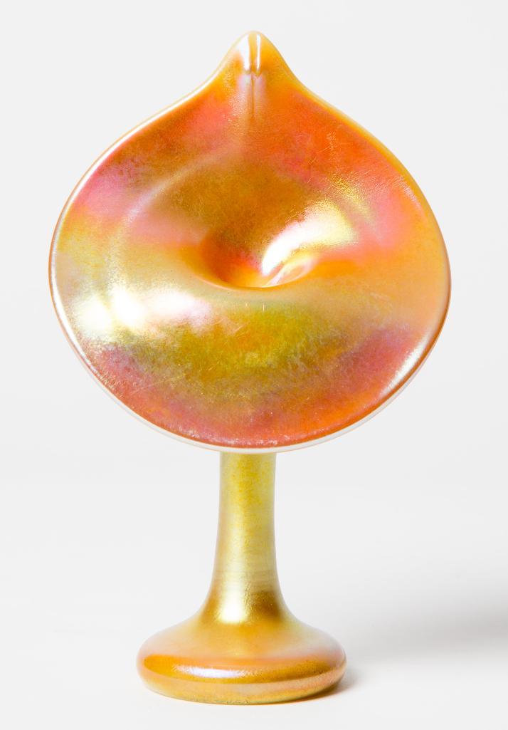 Appraisal: CORREIA IRIDESCENT ART GLASS JACK IN THE PULPIT VASE A