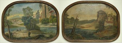 Appraisal: Italian School Landscape with Villa and Landscape with Ruins Oil