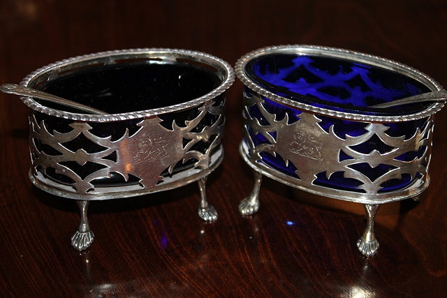 Appraisal: A PAIR OF GEORGIAN STYLE SILVER SALTS of oval form