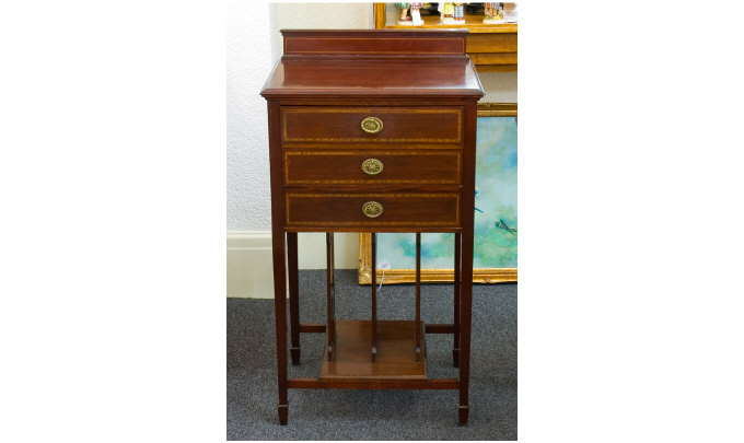 Appraisal: Edwardian Mahogany Inlaid Music Cabinet With Three Drawers Above Three