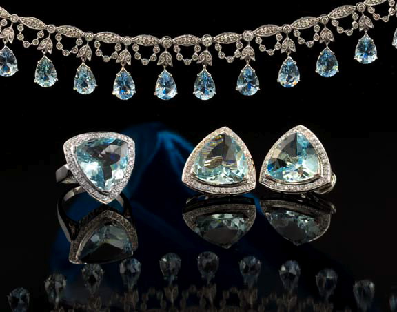 Appraisal: Pair of Eighteen-Karat White Gold Aquamarine and Diamond Earrings each