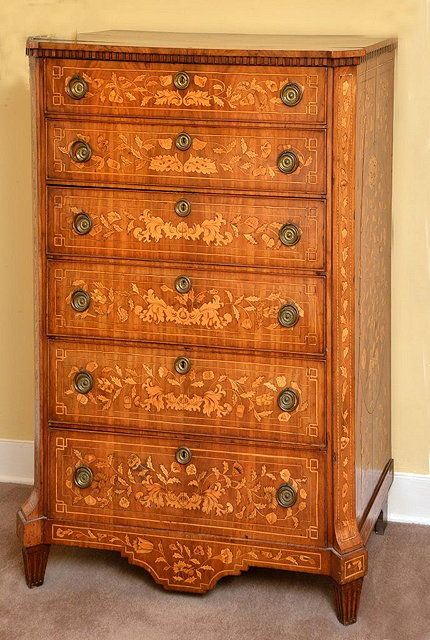 Appraisal: A DUTCH MARQUETRY TALL CHEST th Century fitted six graduated