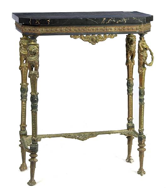 Appraisal: An English cast metal and marble topped console table height