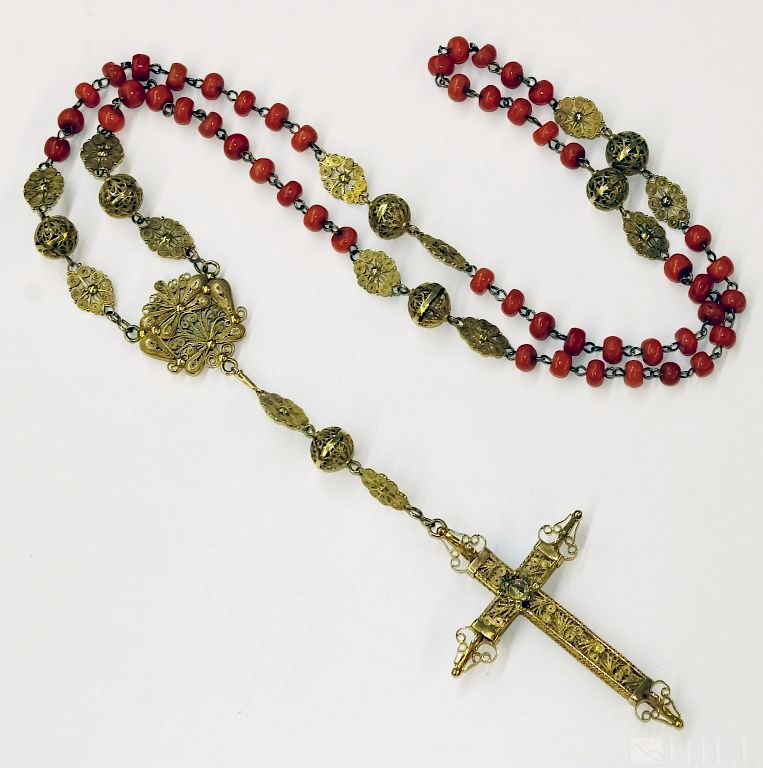 Appraisal: th Cen Salmon Red Italian Coral k Gold Rosary Gold