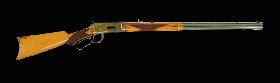 Appraisal: SPECTACULAR DELUXE ENGRAVED GOLD NICKEL WINCHESTER MODEL LEVER ACTION RIFLE