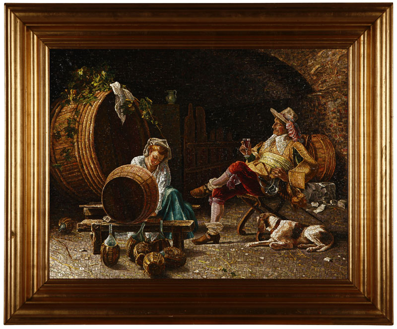 Appraisal: An Italian micromosaic panel ''The Wine Cellar'' An Italian micromosaic