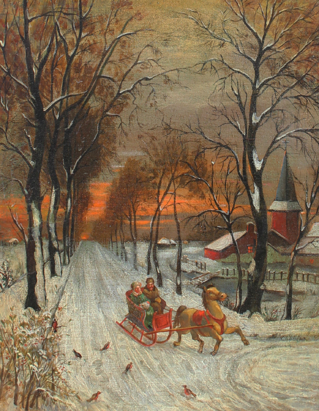 Appraisal: NICHOLSON George Washington American - Winter Sleigh Scene at Sunset