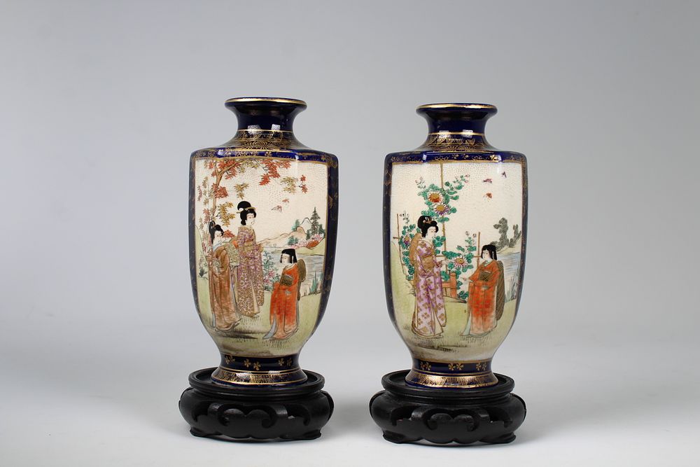 Appraisal: Signed Japanese Meiji Period Kinkozan Vases Signed Japanese Meiji Period