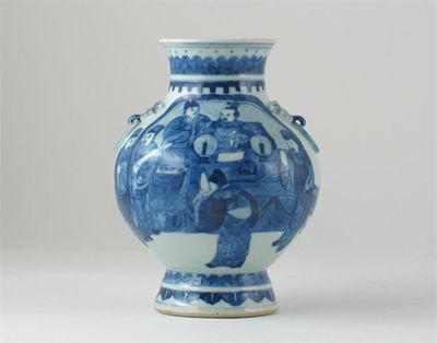 Appraisal: A small Chinese blue and white vase painted with two