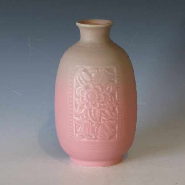 Appraisal: Rookwood vase in matte green over pink with floral panels