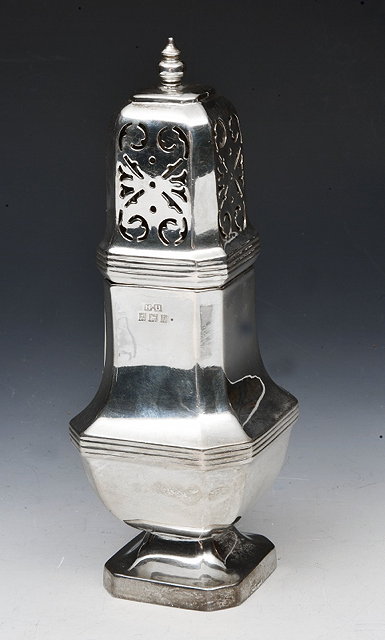 Appraisal: A SILVER CASTOR octagonal baluster shaped standing on a matching