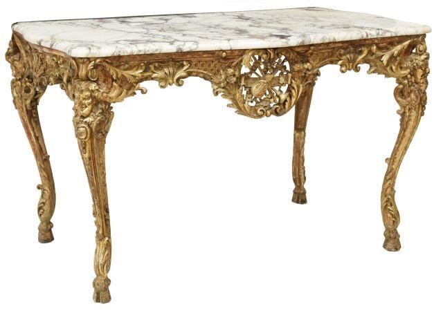 Appraisal: French Rococo style marble-top giltwood table th c having shaped