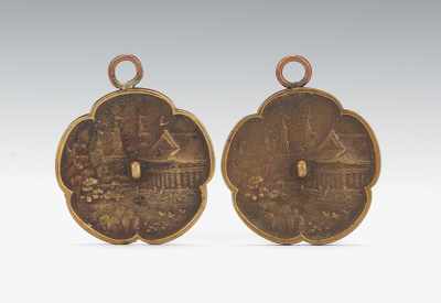 Appraisal: A Pair of Bronze Miniature Mirror Medallions Matched pair scalloped