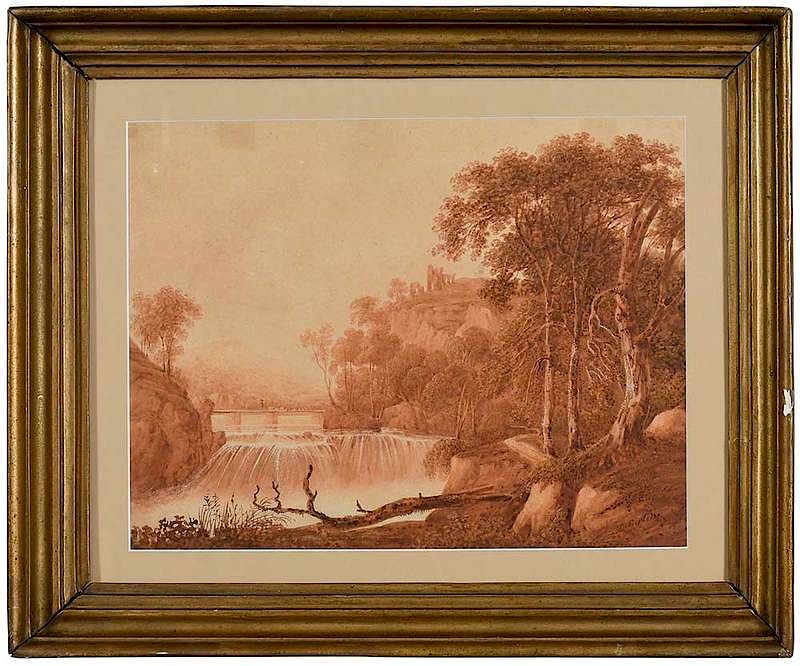 Appraisal: Attributed to Thomas Girtin British Waterfall in a Woodland signed