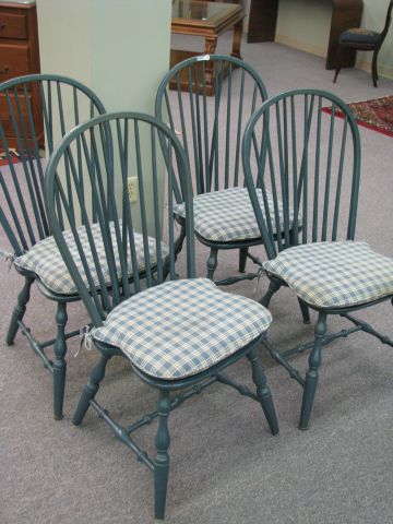 Appraisal: Set of four bow-back Windsor side chairs painted blue with