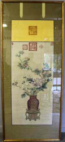 Appraisal: Large Chinese Painting of an Urn and Flowers onSilk With