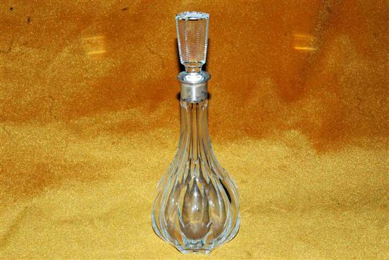 Appraisal: CUT CRYSTAL DECANTER WITH STERLING COLLAR chip to stopper H