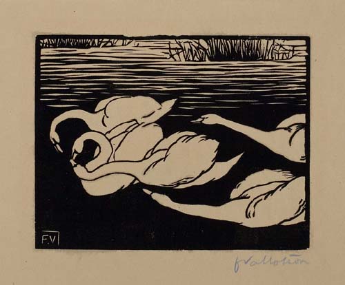 Appraisal: F LIX VALLOTTON Les Cygnes Woodcut on cream wove paper