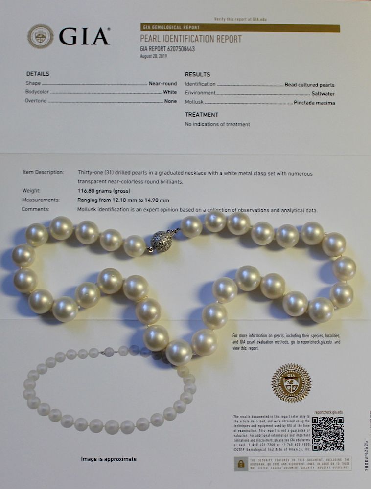 Appraisal: JEWELRY South Sea Pearl and Diamond Necklace South Sea pearl