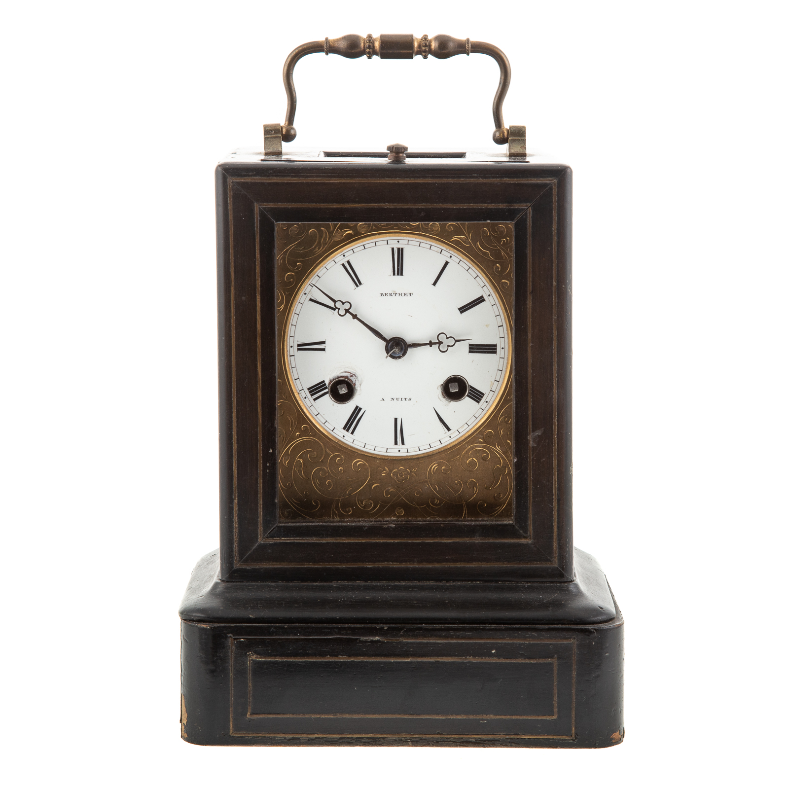 Appraisal: NAPOLEON III CARRIAGE CLOCK BY BERTHET Circa - brass inlaid