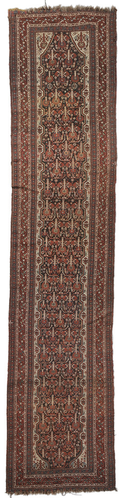 Appraisal: Shiraz Gallery Rug repeating floral and geometric elements on dark