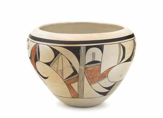 Appraisal: A Hopi White Slip Pot with rain bird design signed