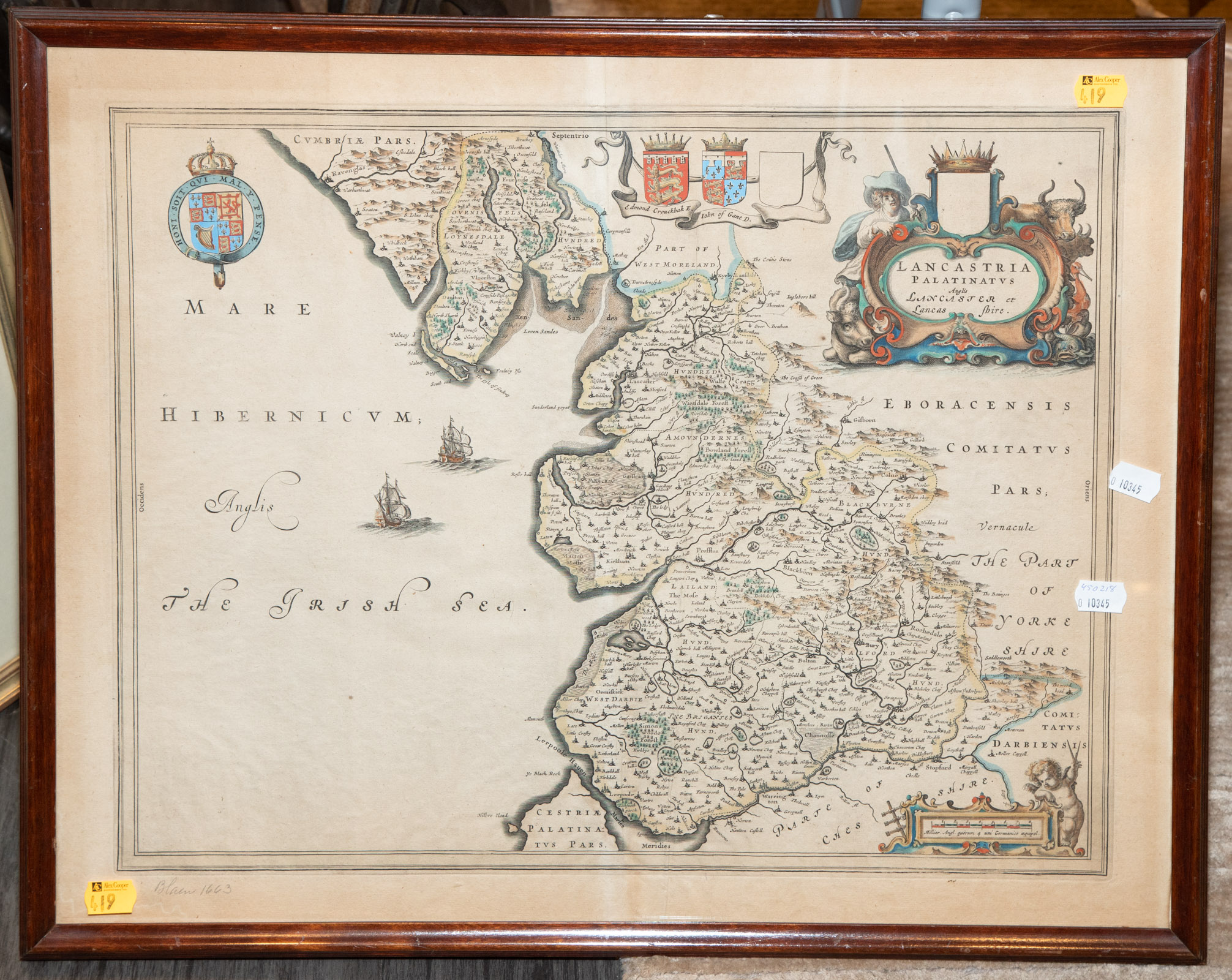 Appraisal: MAP OF LANCASHIRE J BLAEU C Engraving with early hand