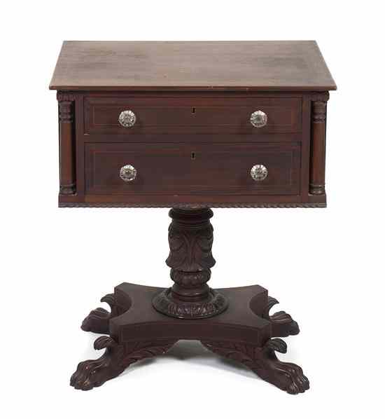 Appraisal: An American Empire Style Mahogany Sewing Table the rectangular top