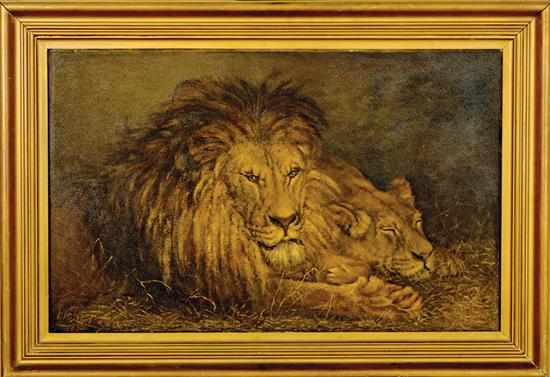 Appraisal: Percy Harland Fisher British - LION AND LIONESS oil on