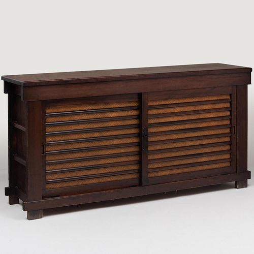 Appraisal: JAPANESE SEAGRASS-VENEERED WOOD TWO-DOOR TANSU x ft x in Property