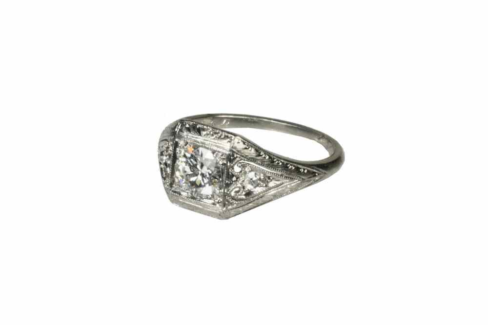 Appraisal: LADY'S RING - Edwardian period platinum ring set with center