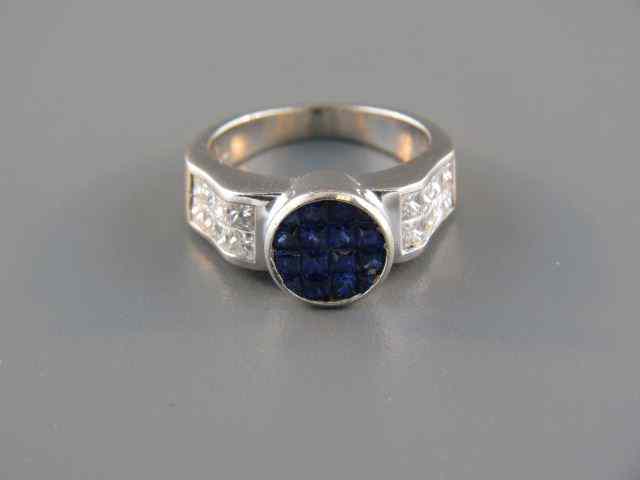 Appraisal: Sapphire Diamond Ring square diamonds totaling carat and square sapphires