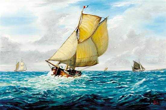 Appraisal: Continental school th century FISHING VESSELS OFF THE COAST oil