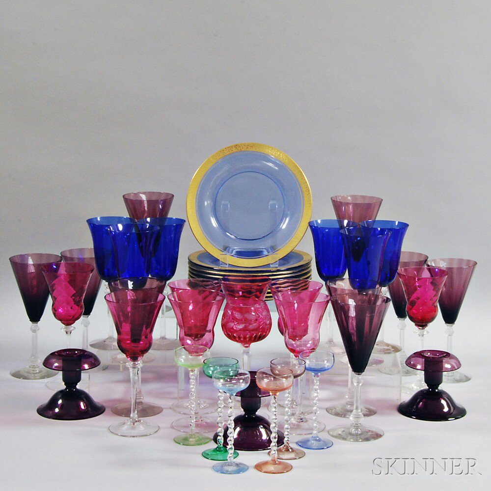 Appraisal: Forty-two Pieces of Colored Glass Tableware a set of six