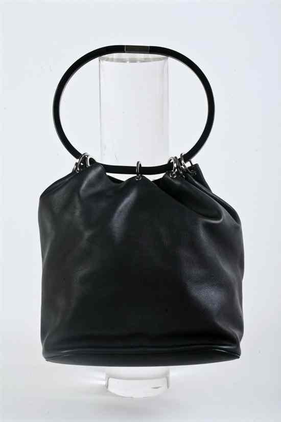 Appraisal: GUCCI BLACK LEATHER BUCKET BAG Sliding ring handle one interior