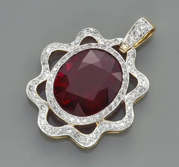 Appraisal: A pink tourmaline and diamond pendant mounted in eighteen karat