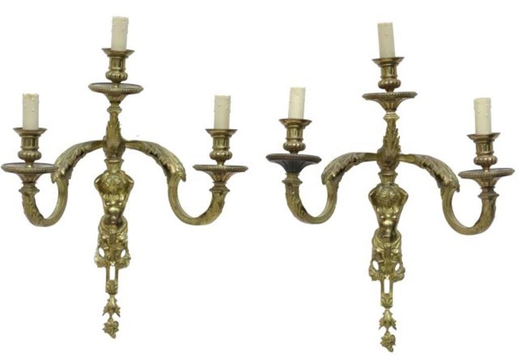 Appraisal: pair Italian gilt metal figural sconces th c each with