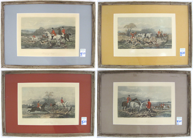 Appraisal: FOUR FOX HUNTING PRINTS early th Century painted by J