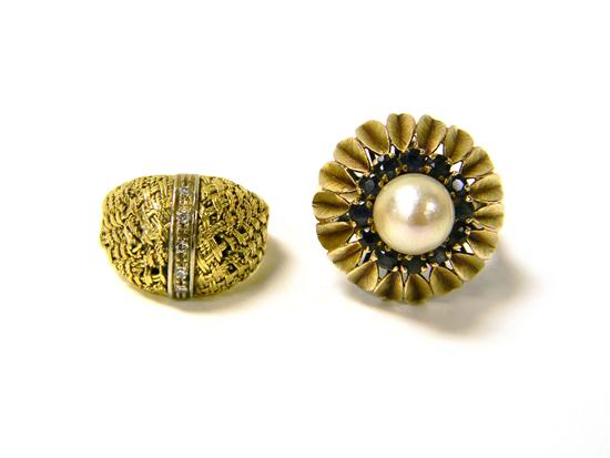 Appraisal: JEWELRY two pieces karat yellow gold cultured pearl and blue