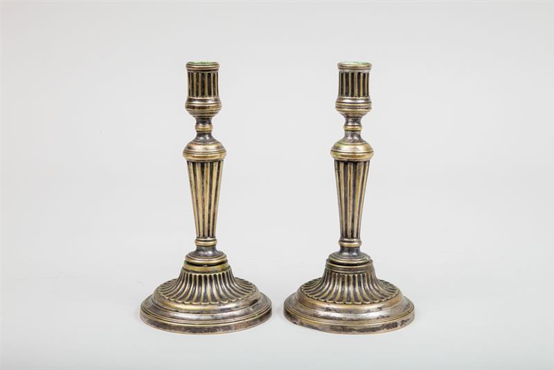 Appraisal: Pair of Louis XVI Style Bronze Candlesticks One loose on