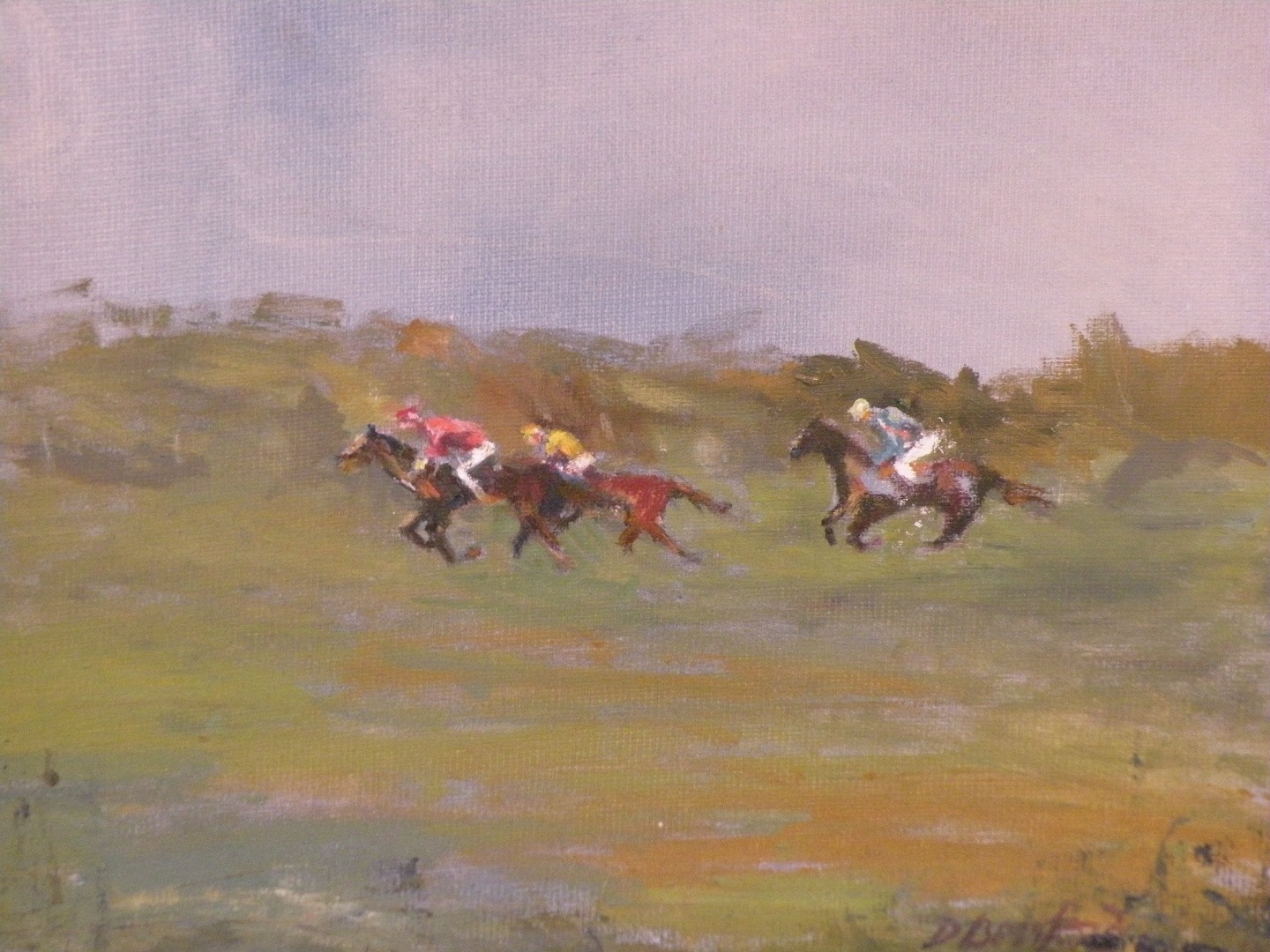 Appraisal: D Bessford thC The Last Furlong oil on board signed