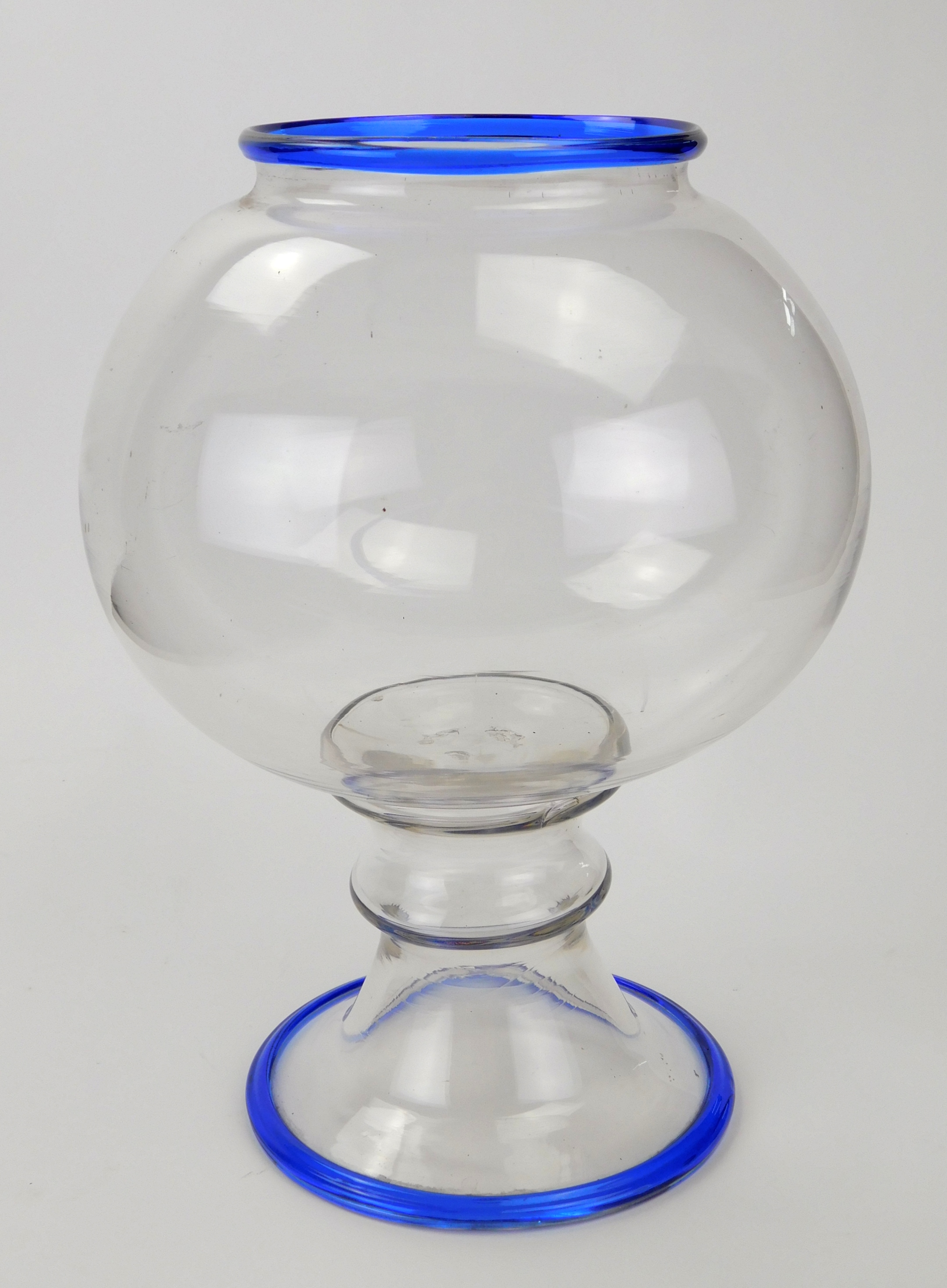 Appraisal: Early blown clear glass leech bowl with blue tri ''h